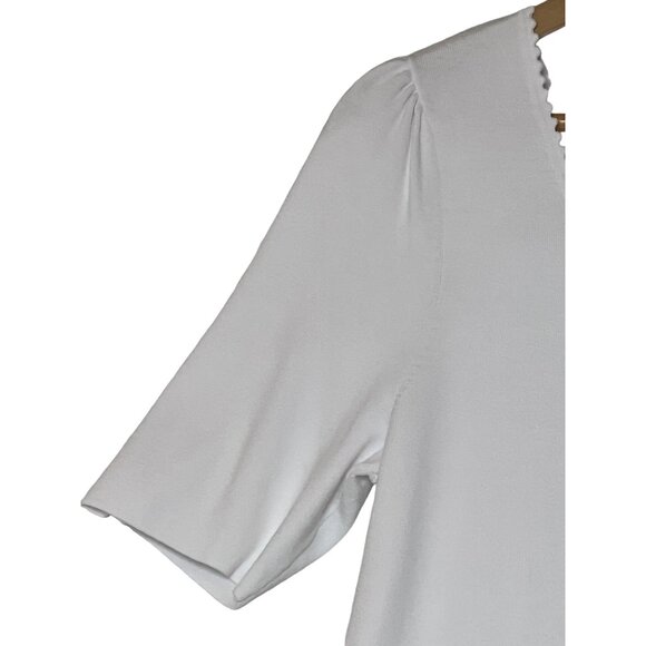 NWT Talbots White Scoop Neck Short Sleeve Top Large Pull Over Minimalist Stretch - Picture 3 of 16